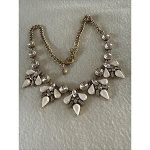 J. Crew Statement Bib Necklace Cream Clear Faceted Crystals Gold Tone Flat Link